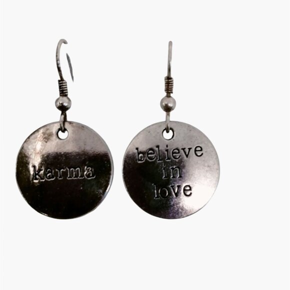Karma Earring Believe in Love Inspiration Pendant Charm Motivation Valentine - Picture 1 of 3